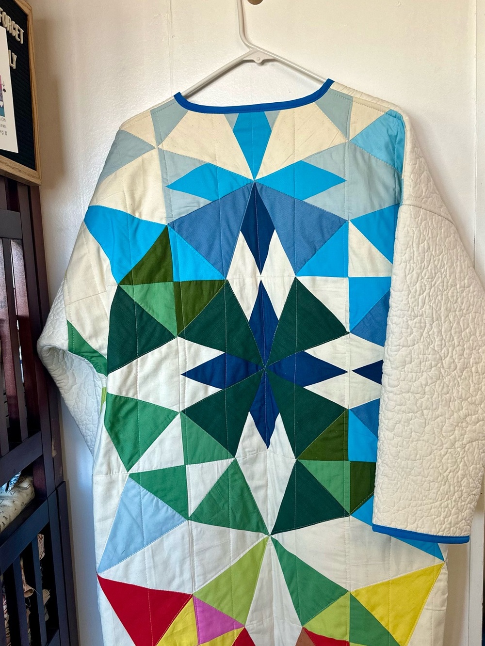 Colorful Geometric Patchwork Quilted Jacket - Blue & Green - Picture 3 of 4